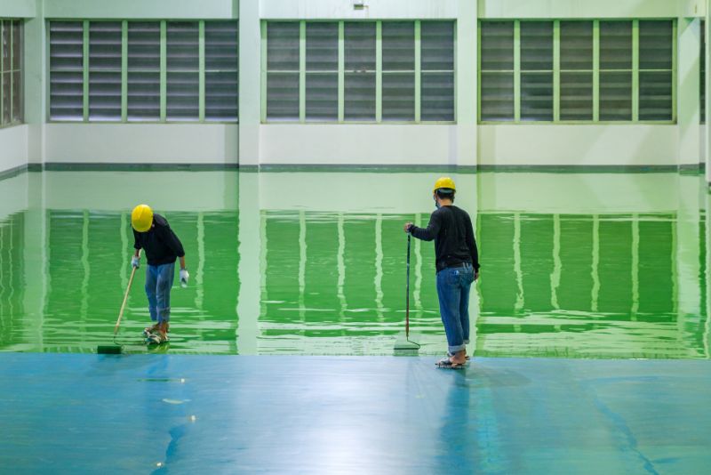 Freshly finished epoxy flooring with a smooth, glossy surface