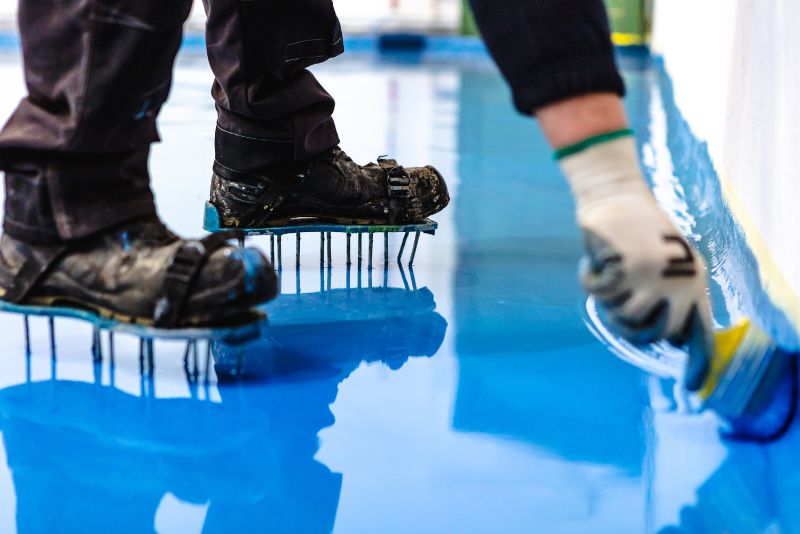 blue epoxy floor installation