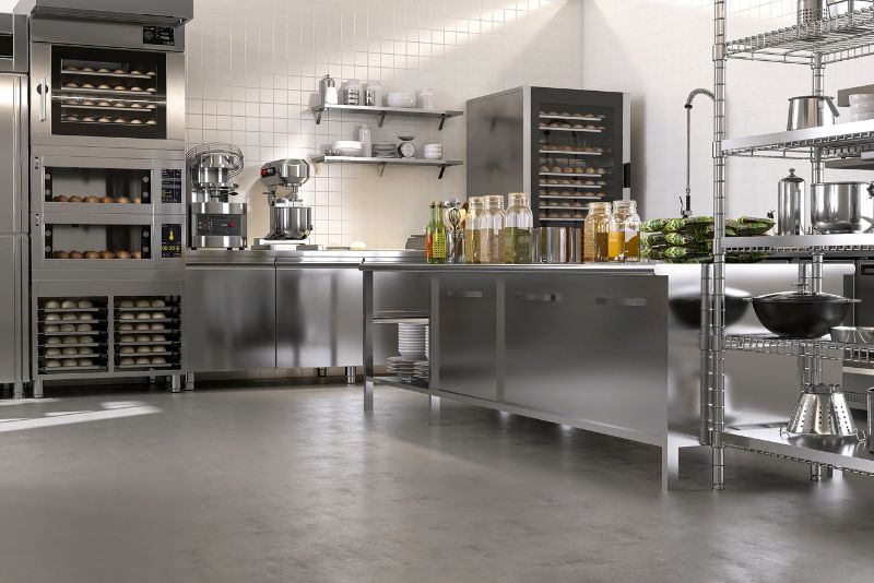 commercial kitchen with epoxy flooring