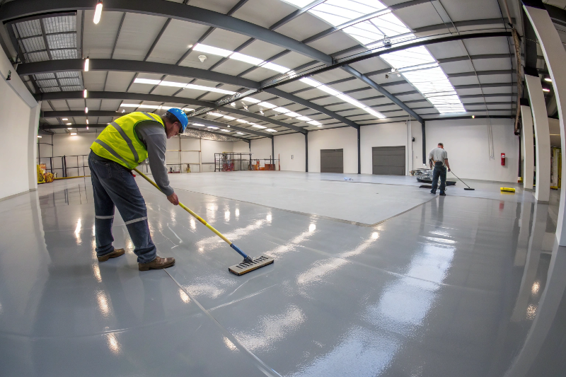 Commercial warehouse epoxy floor coating application by Ipswich flooring contractor