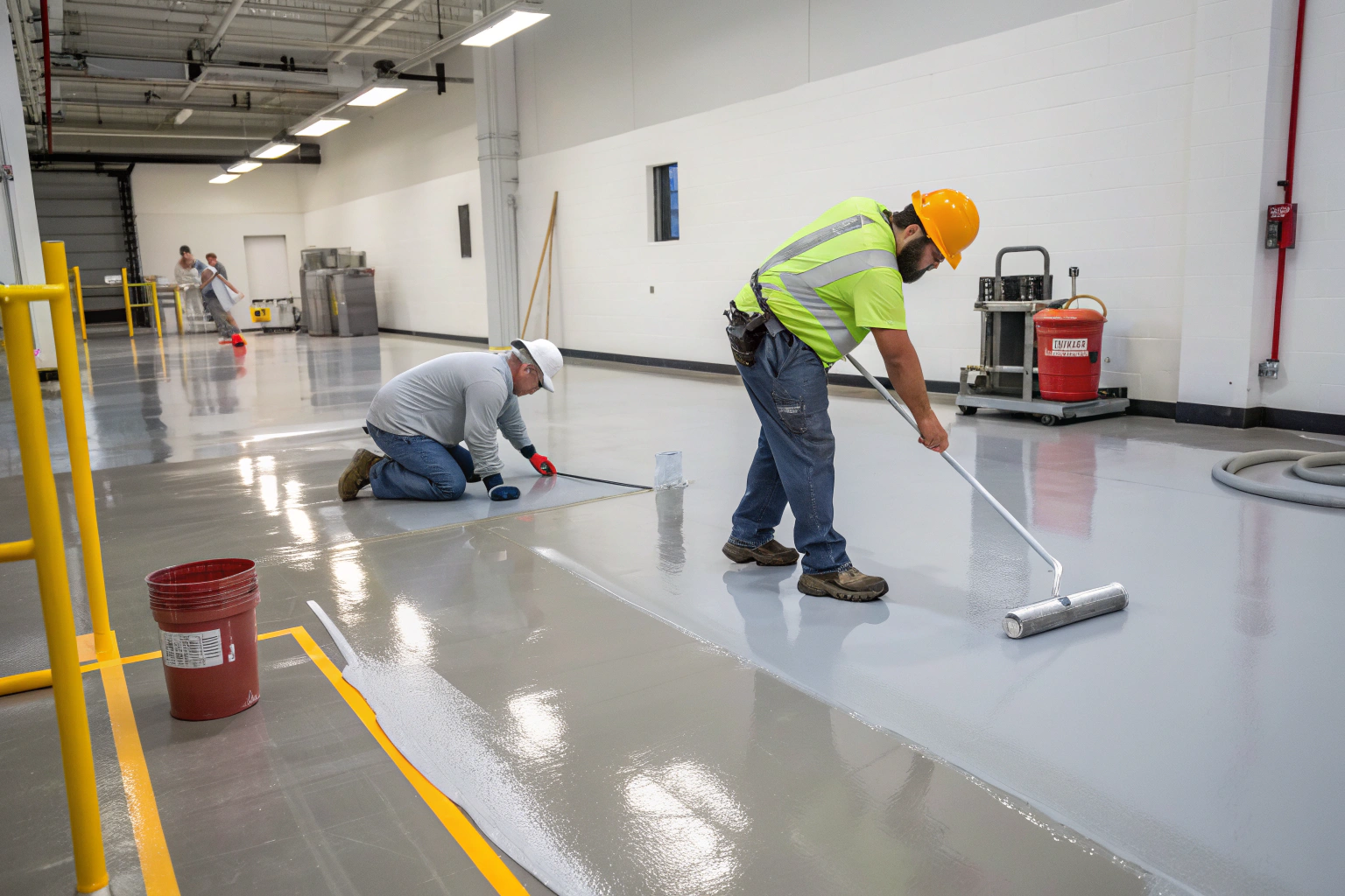 Recoated epoxy floor with increased slip resistance