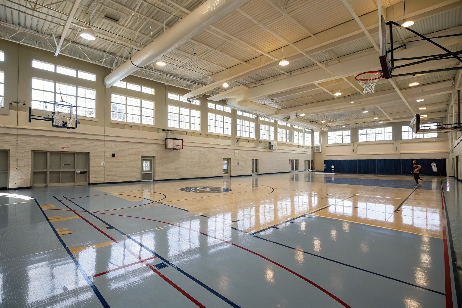 School gymnasium with sports epoxy flooring