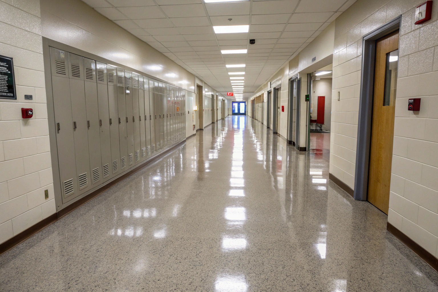School corridor with medium grey epoxy flooring