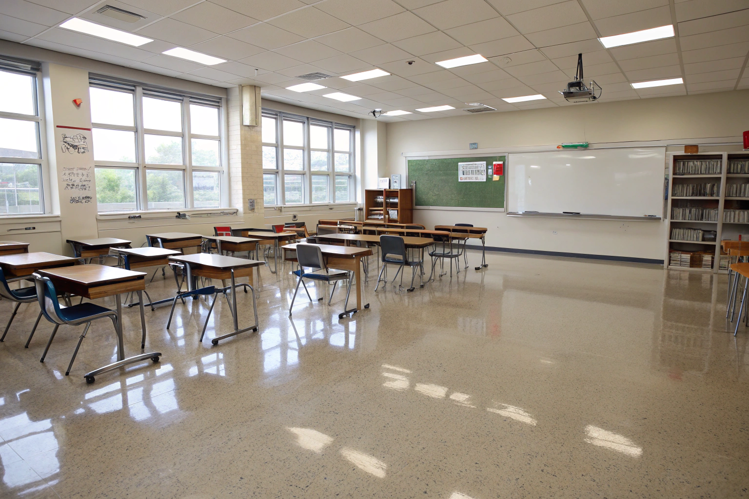 Classroom with soft-sheen epoxy flooring